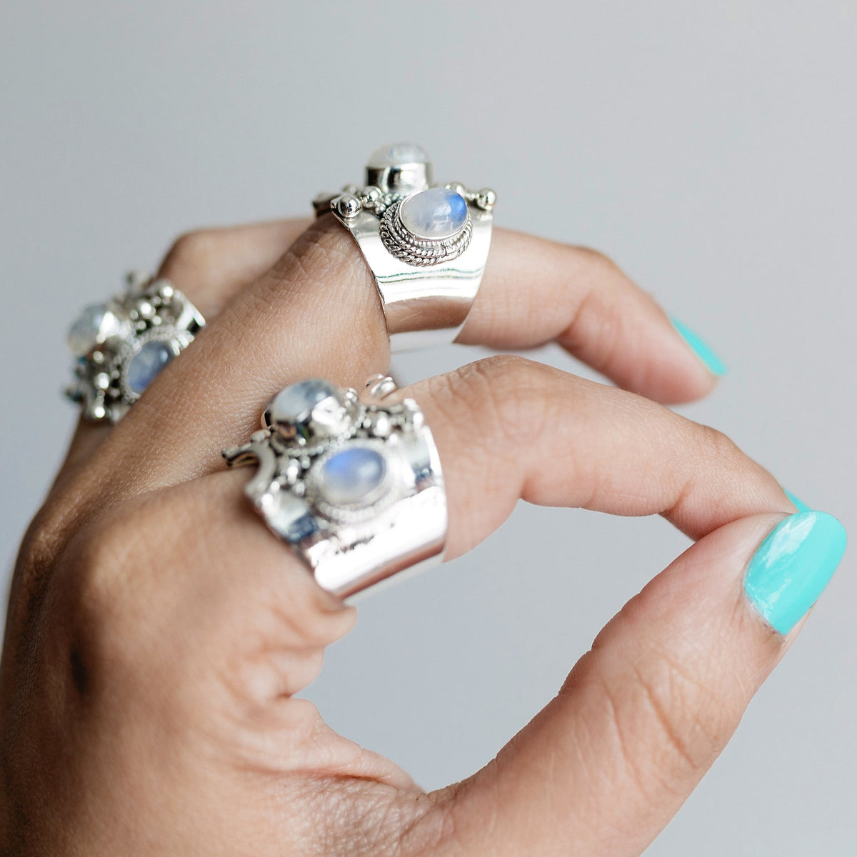 Art Deco Moonstone Ring, Triple Moonstone Ring