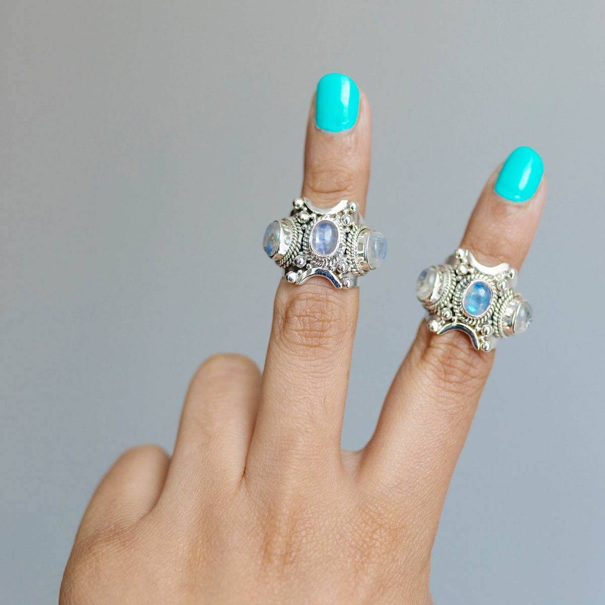 Art Deco Moonstone Ring, Triple Moonstone Ring