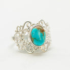 Turquoise Boho Ring, Ornate Silver Ring