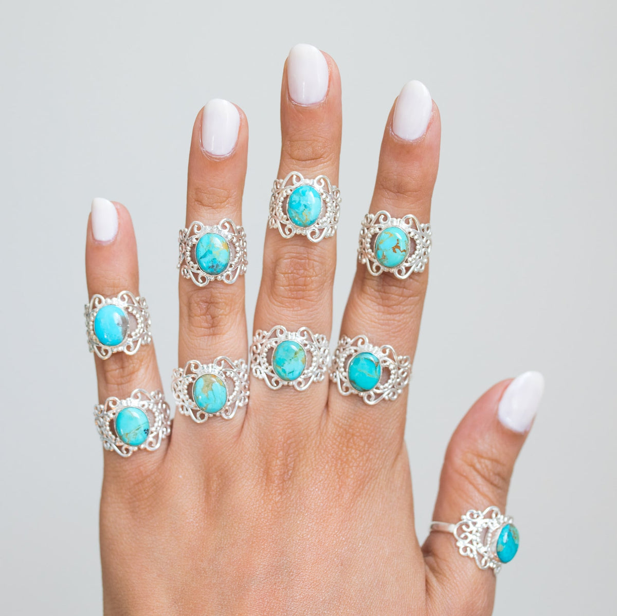 Turquoise Boho Ring, Ornate Silver Ring