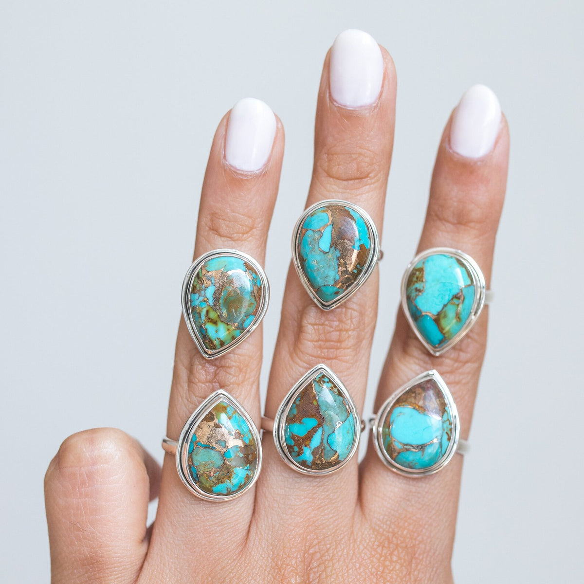Pear Turquoise Ring, Copper Turquoise Boho Ring