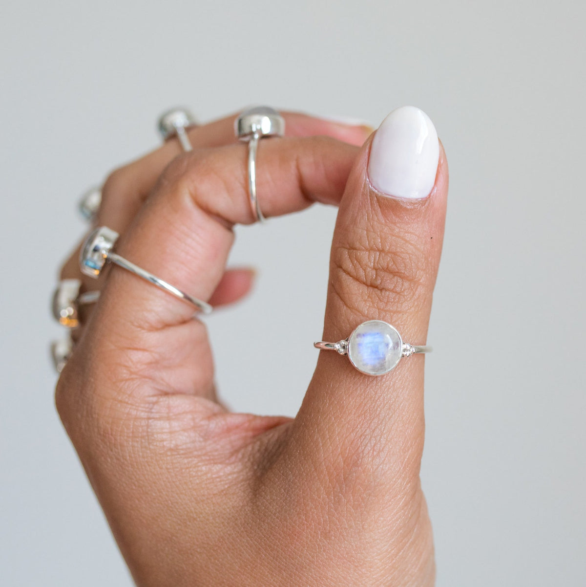 Round Moonstone Ring, Delicate Silver Ring