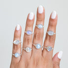 Round Moonstone Ring, Delicate Silver Ring