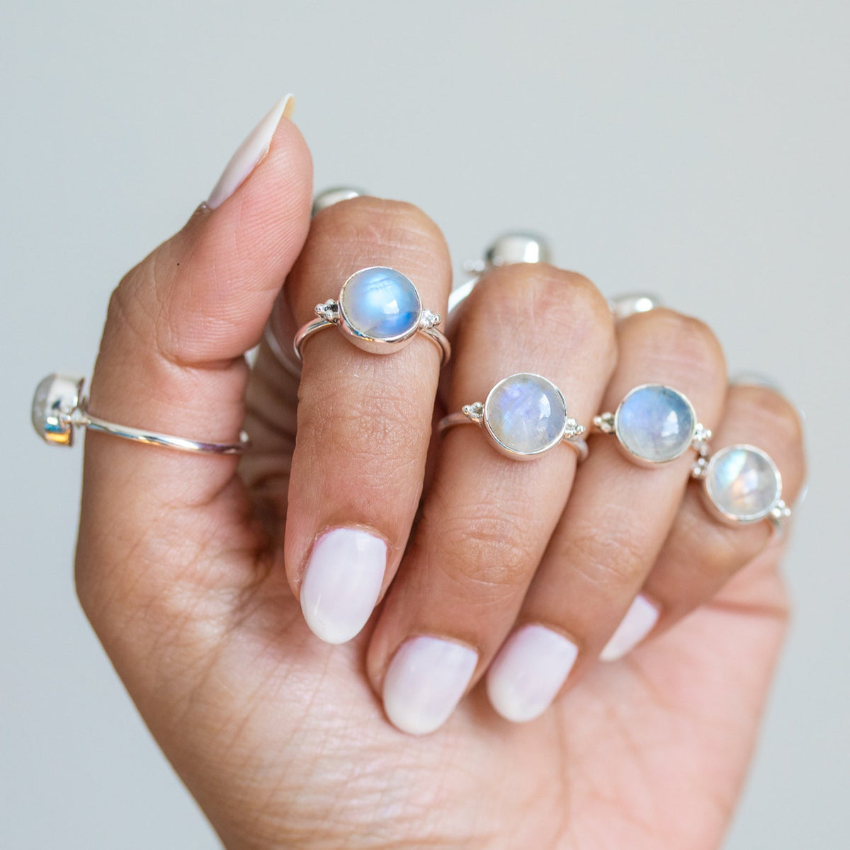 Round Moonstone Ring, Delicate Silver Ring