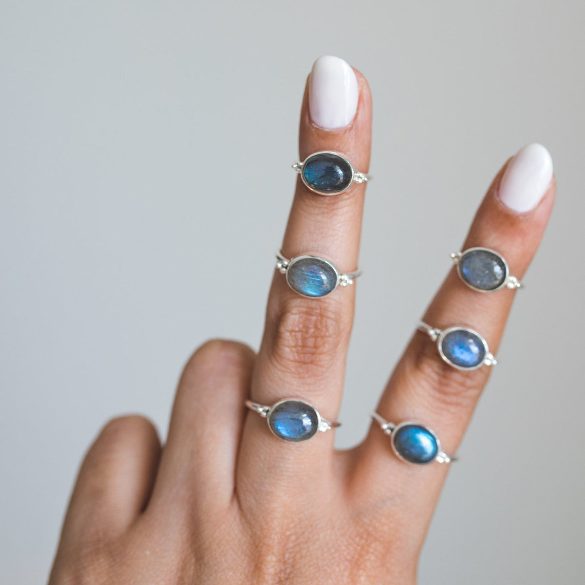 Oval Labradorite Ring, Blue Labradorite Ring