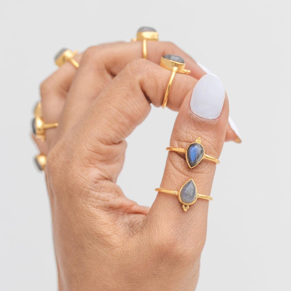 Pear Labradorite Ring, Minimalist Vermeil Jewelry