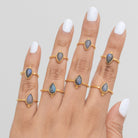 Pear Labradorite Ring, Minimalist Vermeil Jewelry