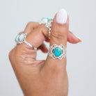 Turquoise Boho Ring, Ornate Silver Ring