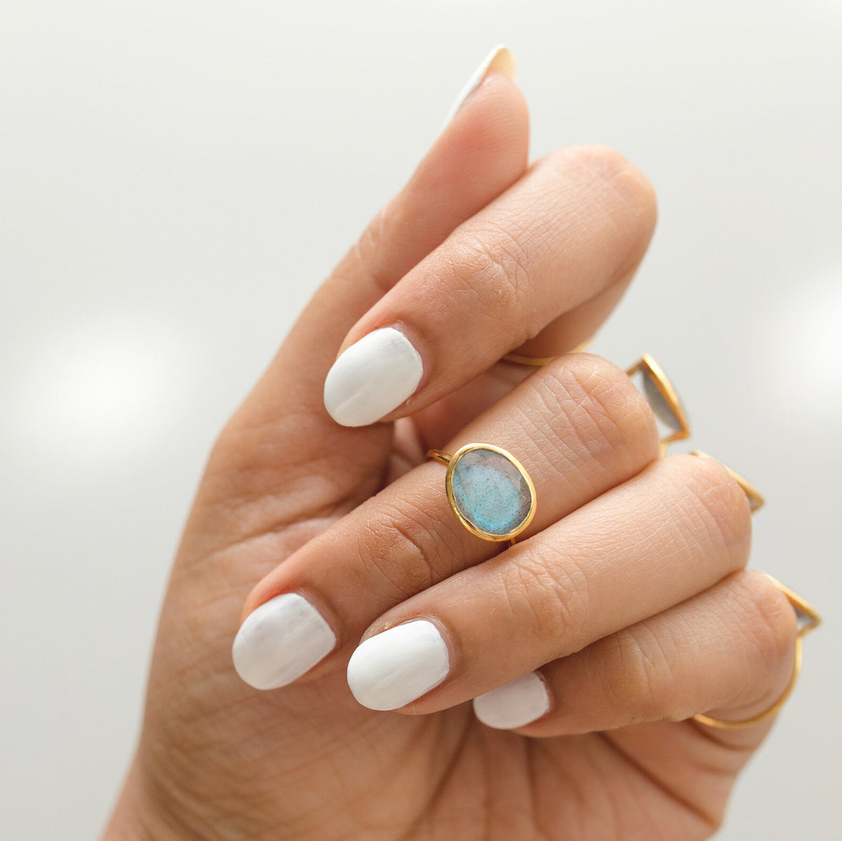 Labradorite Gold Vermeil Ring, Rainbow Labradorite Ring