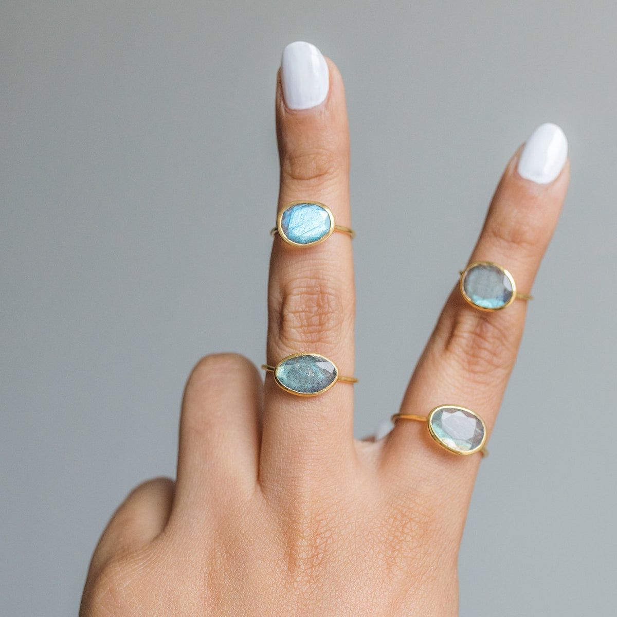 Labradorite Gold Vermeil Ring, Rainbow Labradorite Ring