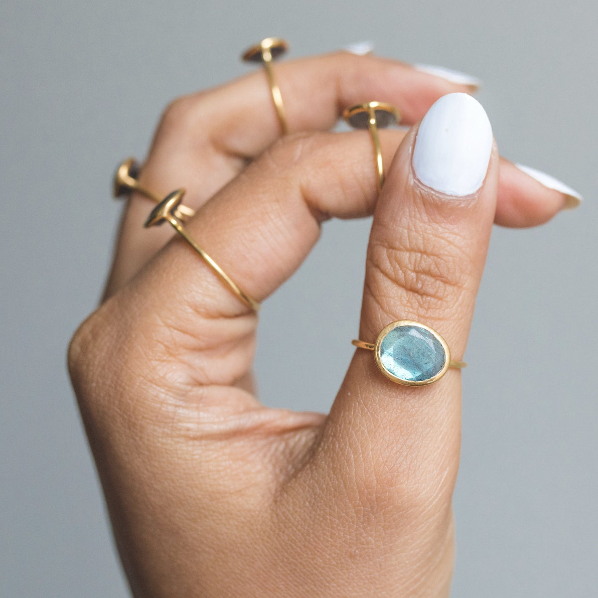 Labradorite Gold Vermeil Ring, Rainbow Labradorite Ring