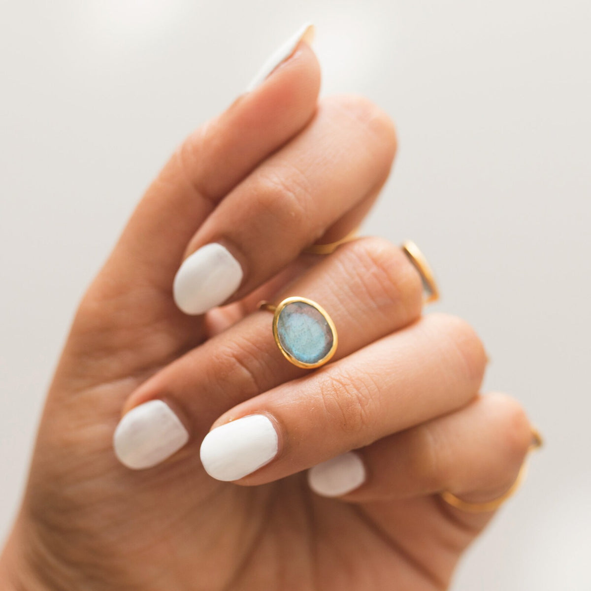 Labradorite Gold Vermeil Ring, Rainbow Labradorite Ring