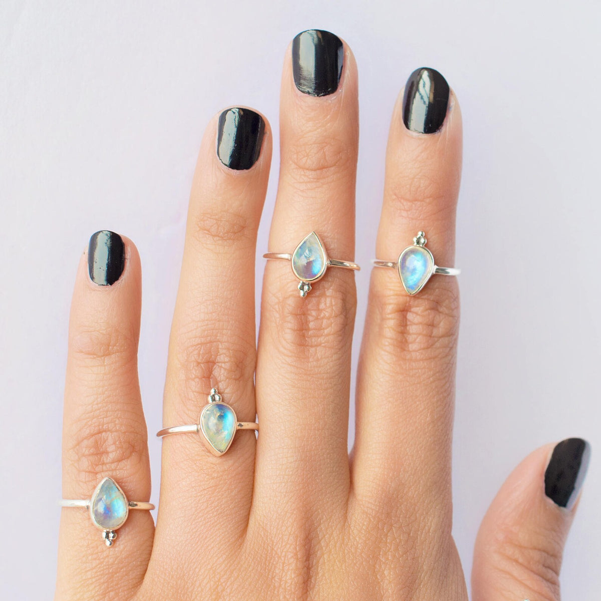 Blue Moonstone Stack Ring, Silver Promise Ring