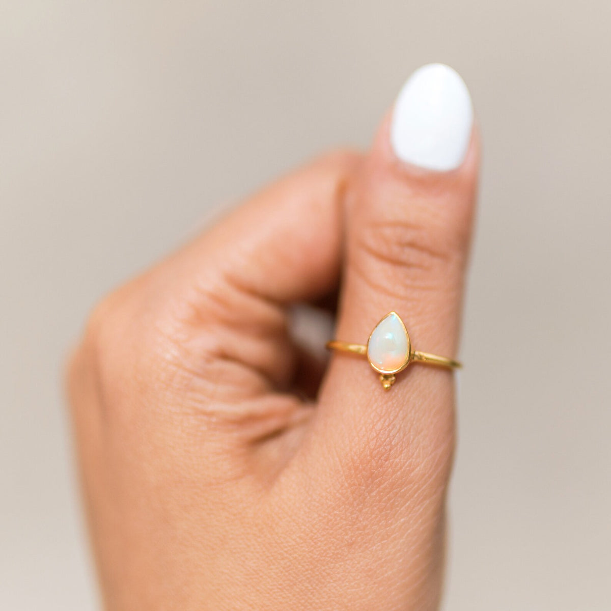 Natural Opal Ring, Pear Opal Gold Vermeil Ring