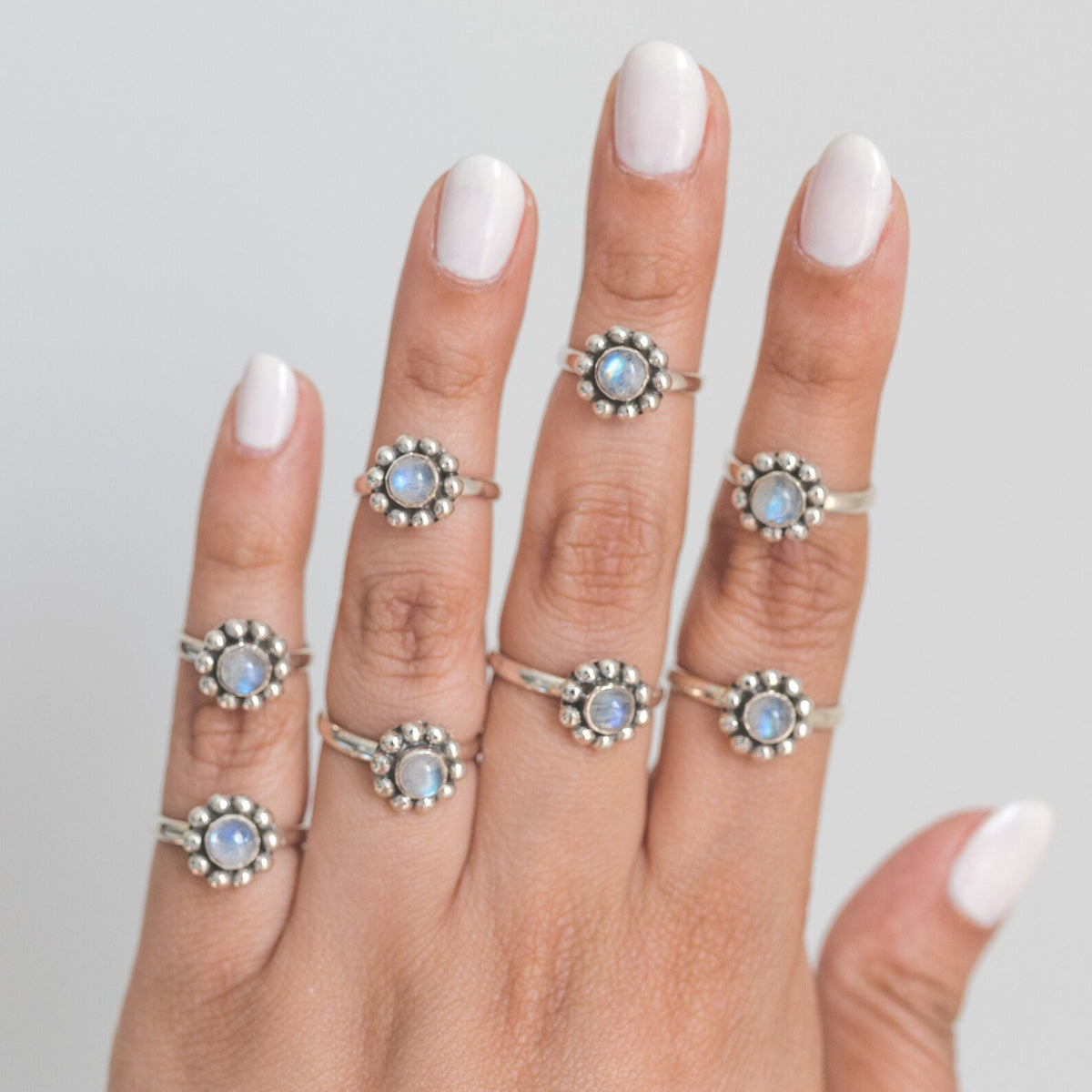 Moonstone Flower Ring, Modern Silver Ring