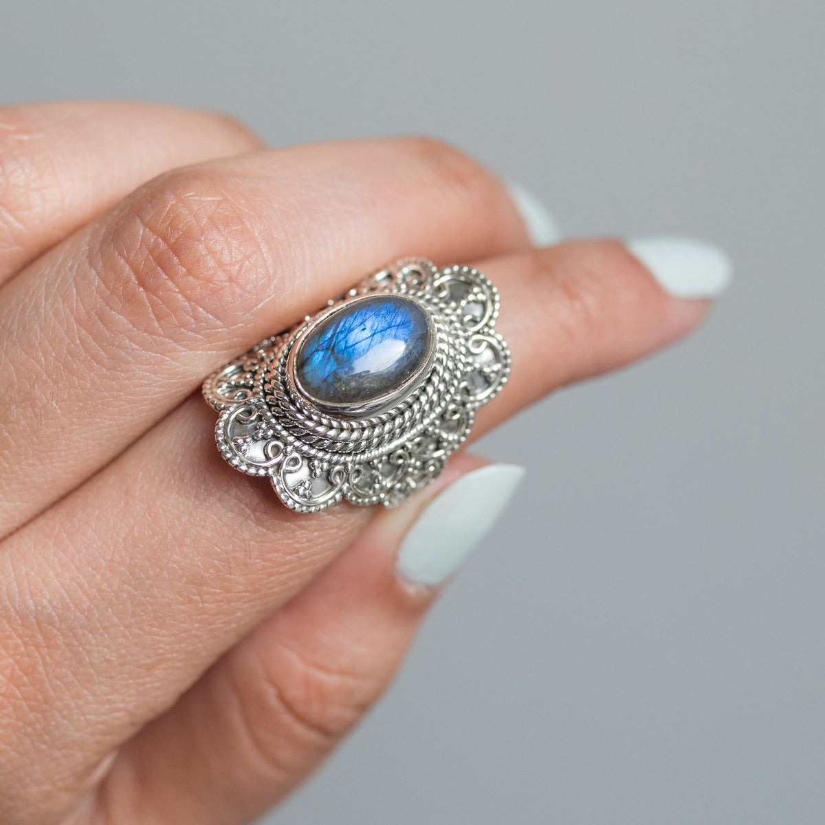 Rainbow Labradorite Ring, Oval Gemstone Ring
