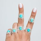 Turquoise Boho Ring, Ornate Silver Ring