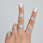 Round Moonstone Ring, Delicate Silver Ring