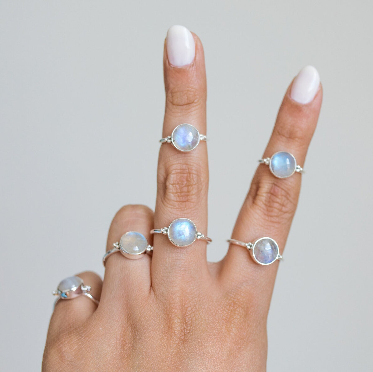 Round Moonstone Ring, Delicate Silver Ring