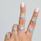 Round Moonstone Ring, Delicate Silver Ring