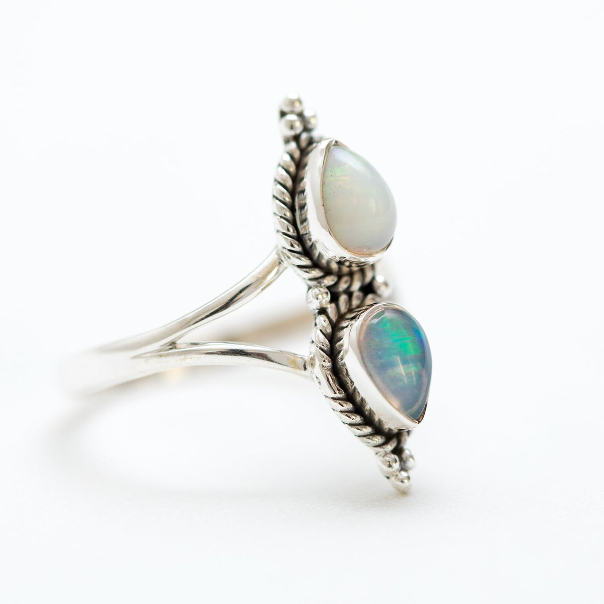 Natural Opal Ring, Teardrop Fire Opal Ring, Opal Gemstone Ring