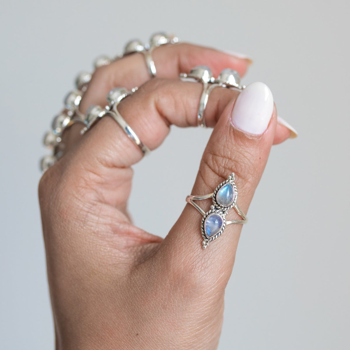 Teardrop Stone Ring, Boho Moonstone Ring