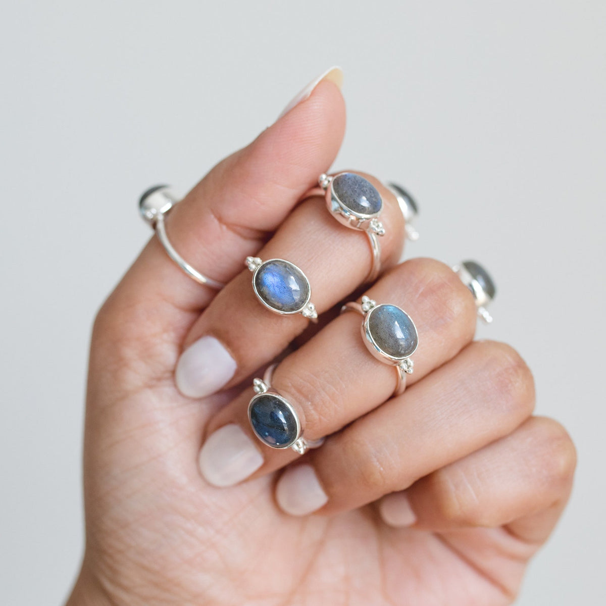 Oval Labradorite Ring, Blue Labradorite Ring