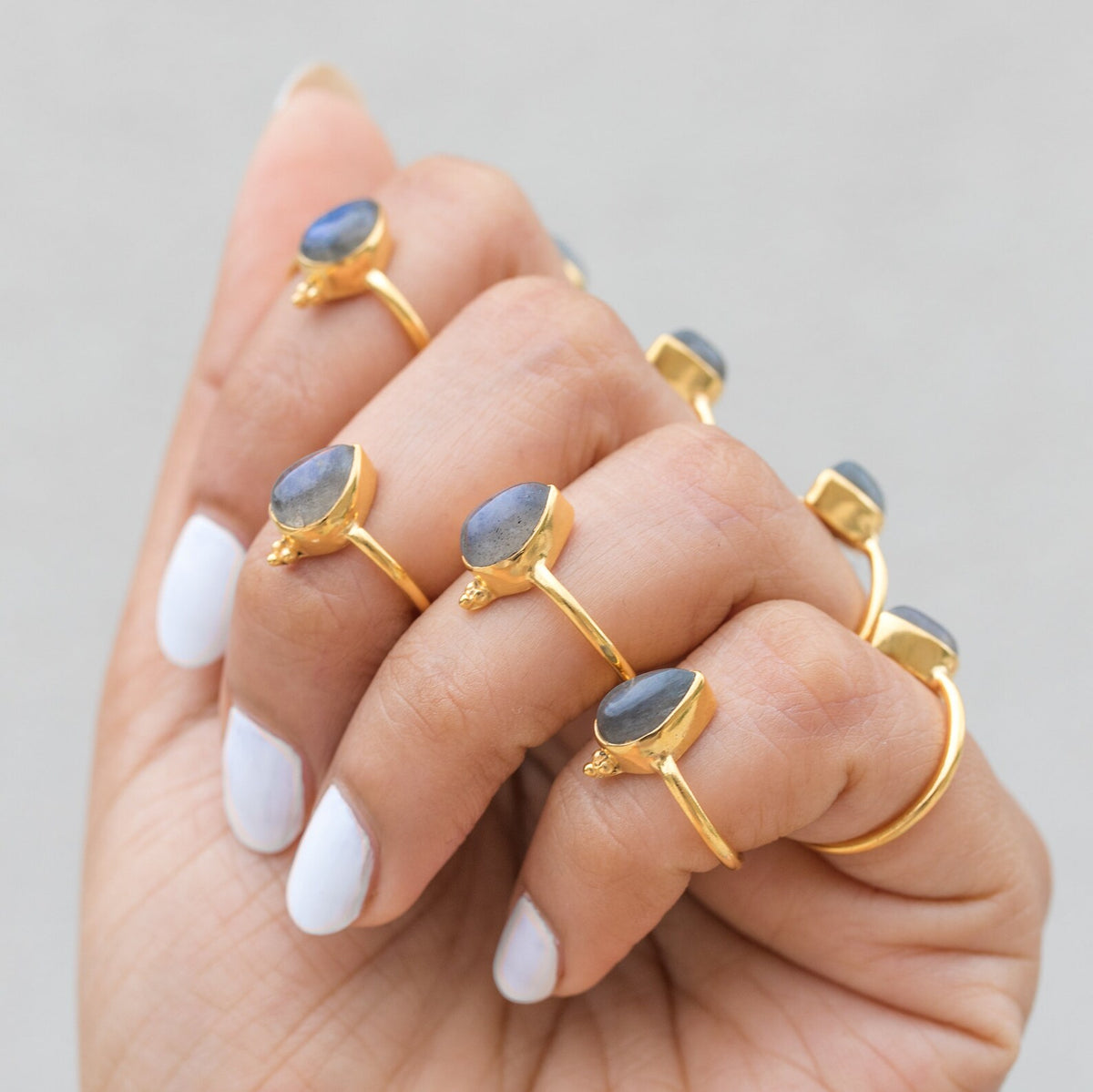 Pear Labradorite Ring, Minimalist Vermeil Jewelry