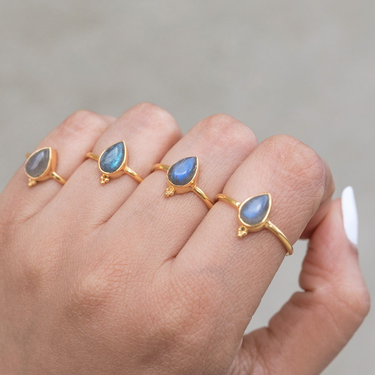 Pear Labradorite Ring, Minimalist Vermeil Jewelry