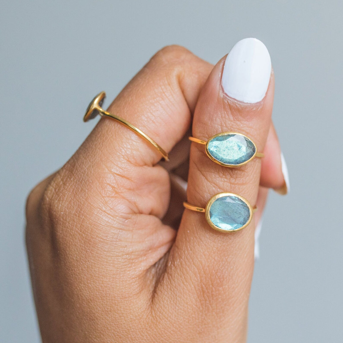 Labradorite Gold Vermeil Ring, Rainbow Labradorite Ring