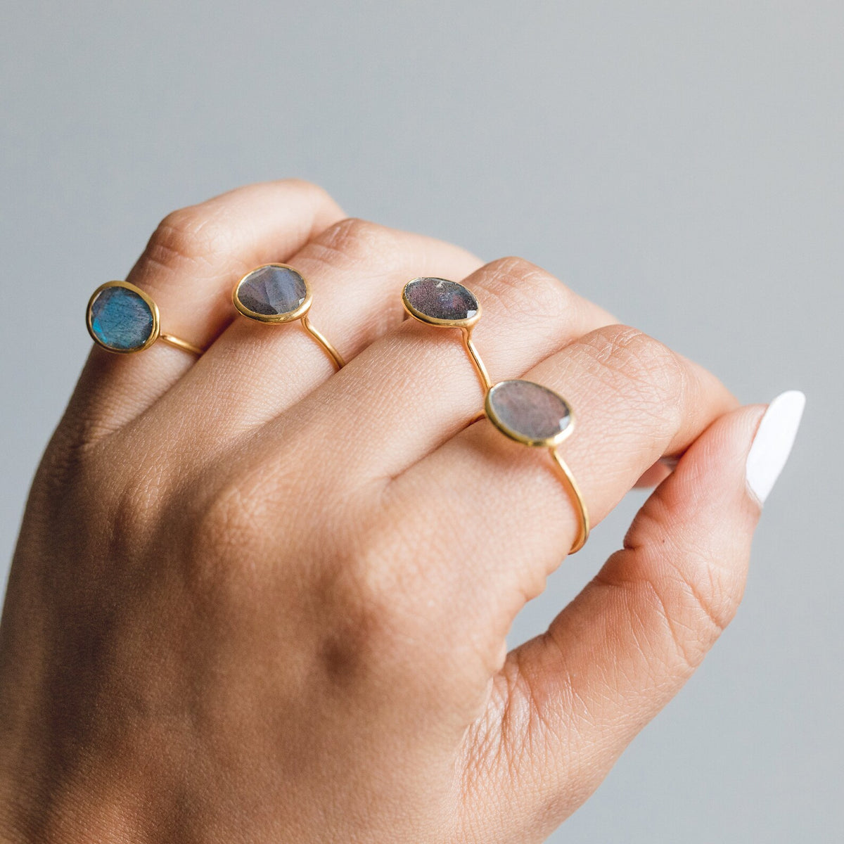 Labradorite Gold Vermeil Ring, Rainbow Labradorite Ring