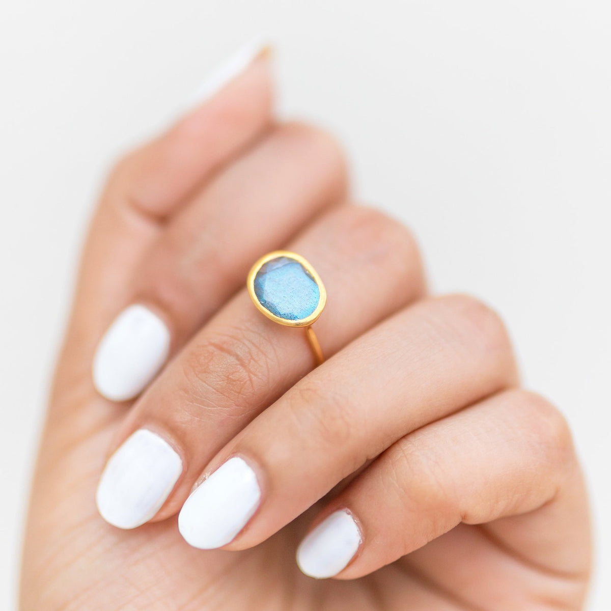 Labradorite Gold Vermeil Ring, Rainbow Labradorite Ring