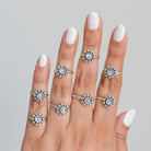Moonstone Flower Ring, Modern Silver Ring