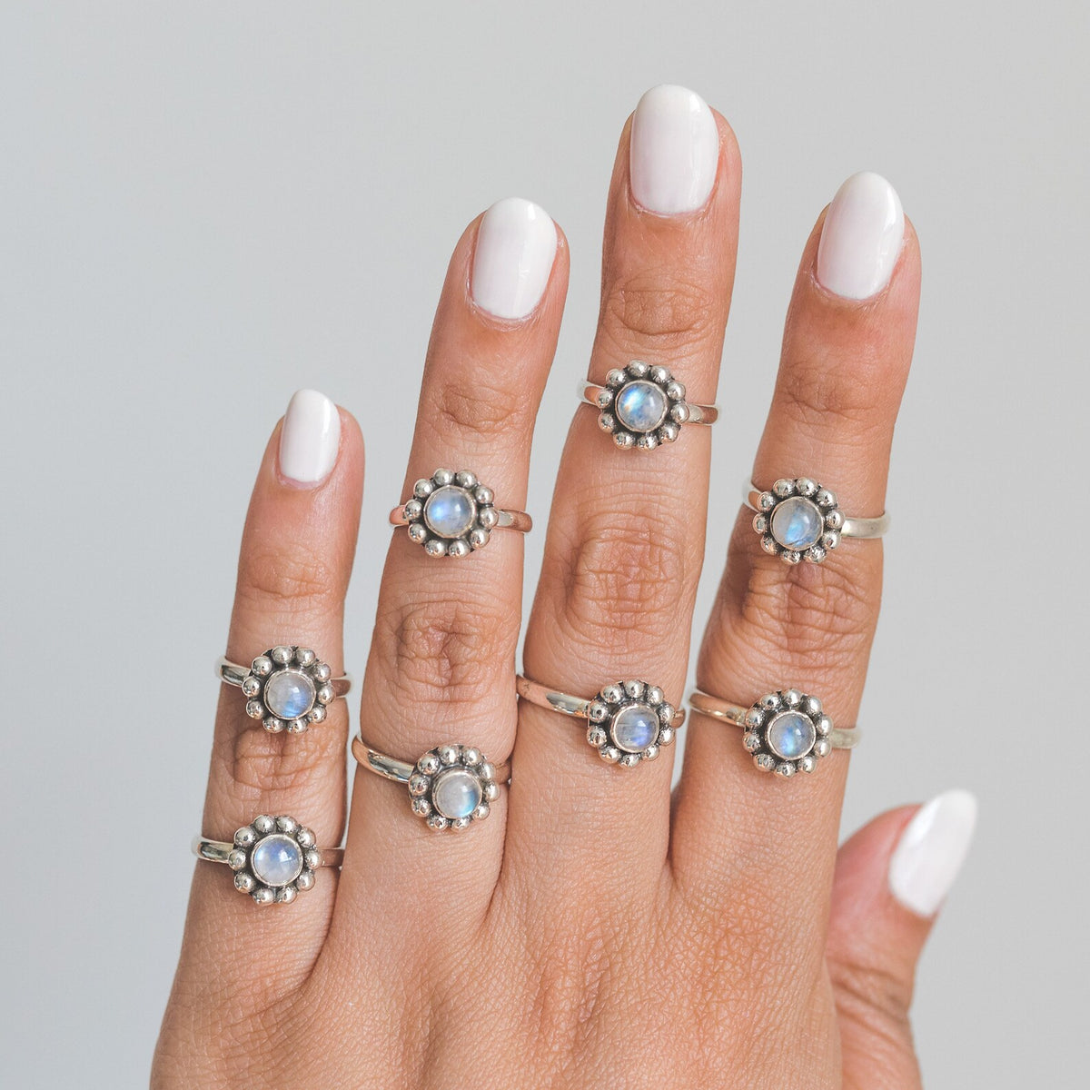 Moonstone Flower Ring, Modern Silver Ring