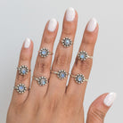 Moonstone Flower Ring, Modern Silver Ring