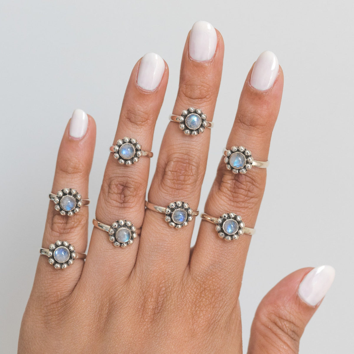 Moonstone Flower Ring, Modern Silver Ring