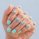 Moonstone Flower Ring, Modern Silver Ring