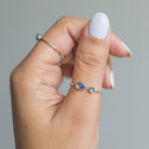 Blue Moonstone & Labradorite Adjustable Dainty Stacking Ring, Thin Silver Rings