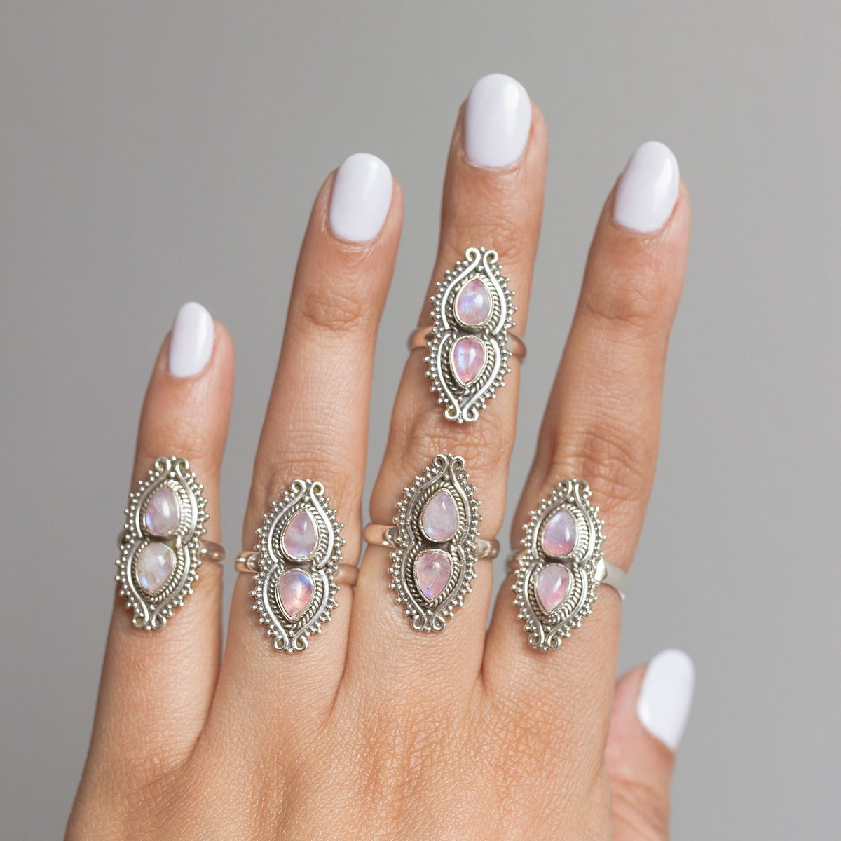 Pink Moonstone Ring, Boho Cocktail Ring