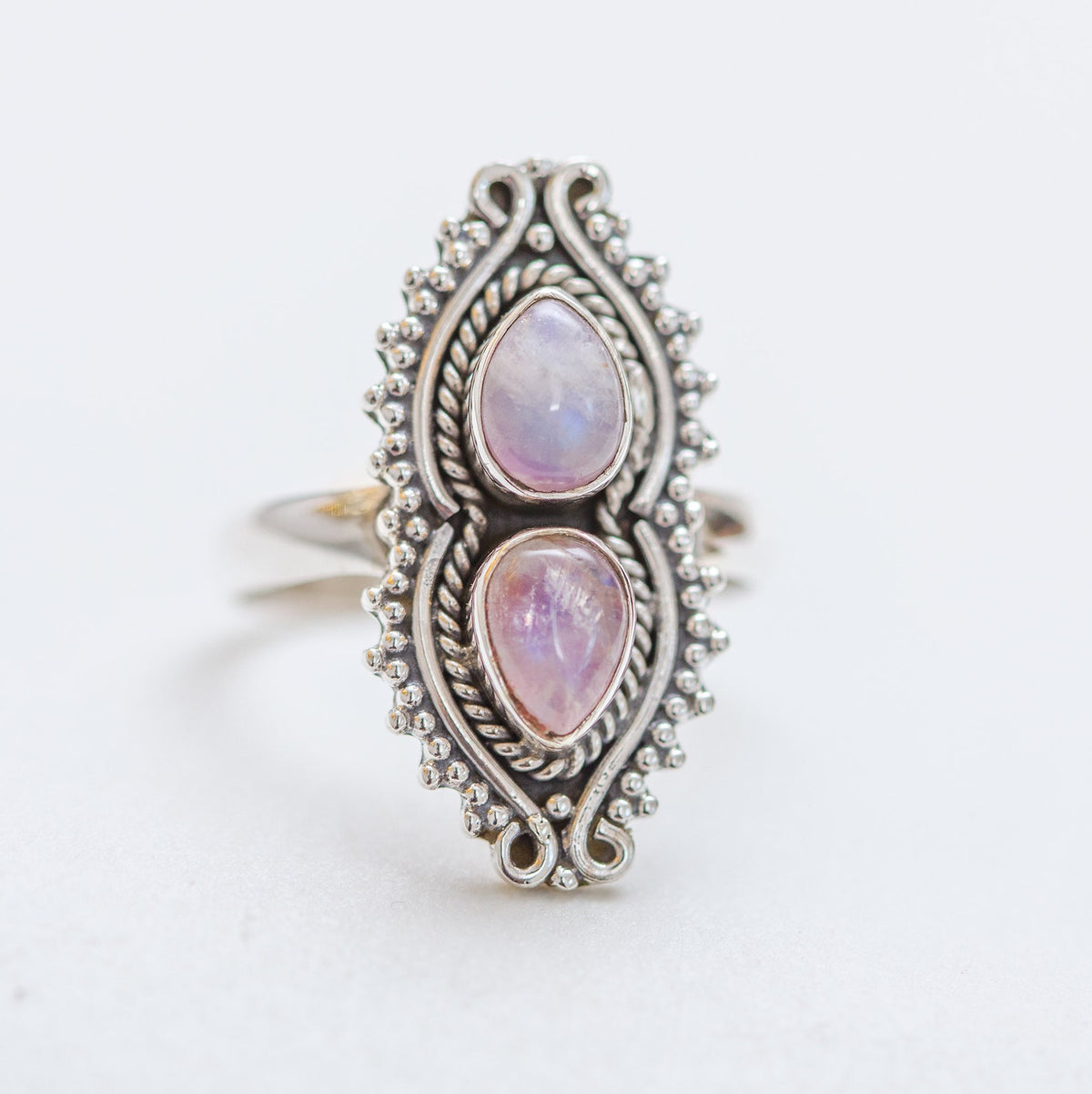 Pink Moonstone Ring, Boho Cocktail Ring