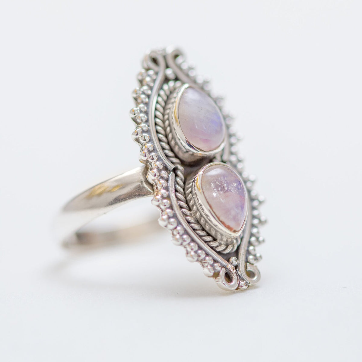 Pink Moonstone Ring, Boho Cocktail Ring