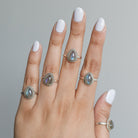 Labradorite Crystal Rain Drop Ring, Silver Dot Ring