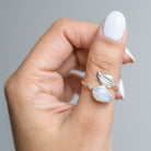 Moonstone Crystal Silver Leaf Ring, Adjustable Ring