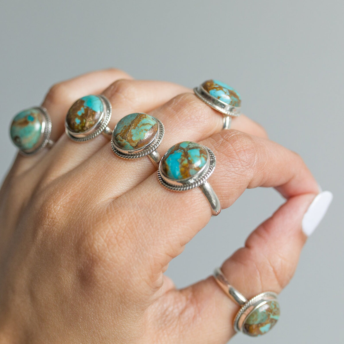 Copper Turquoise Ring, Round Turquoise Ring