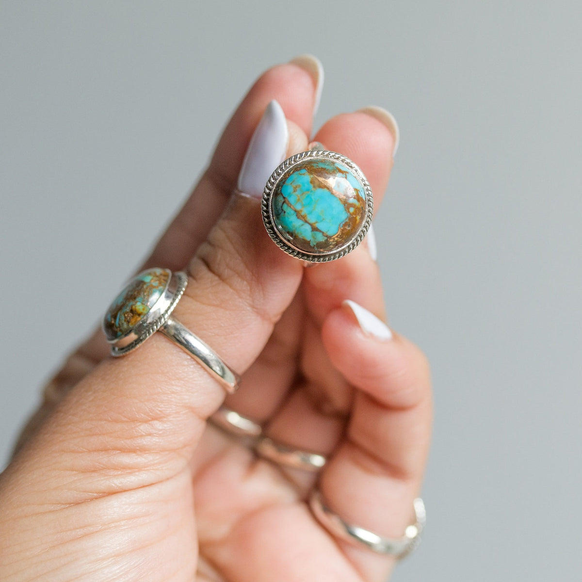 Copper Turquoise Ring, Round Turquoise Ring