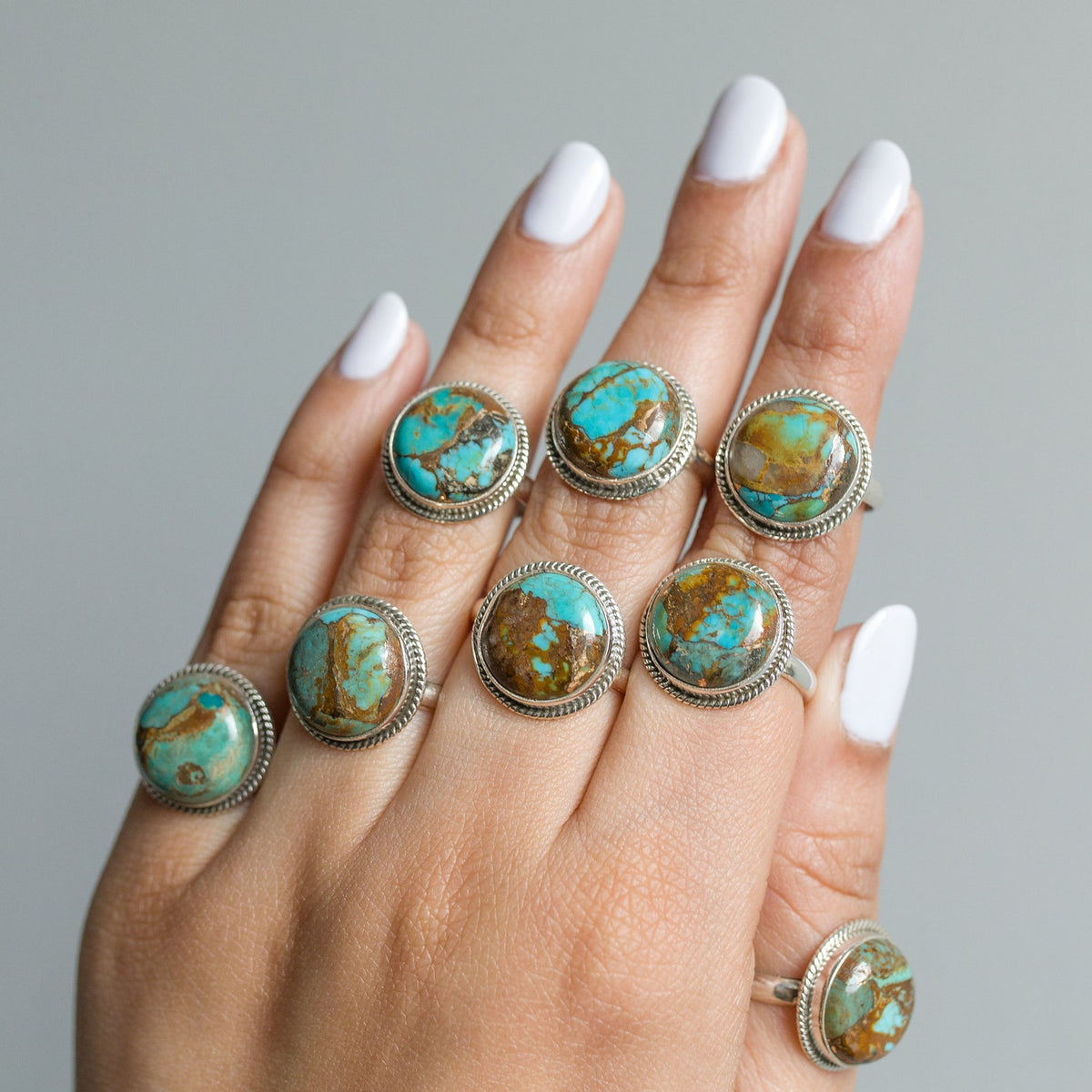 Copper Turquoise Ring, Round Turquoise Ring