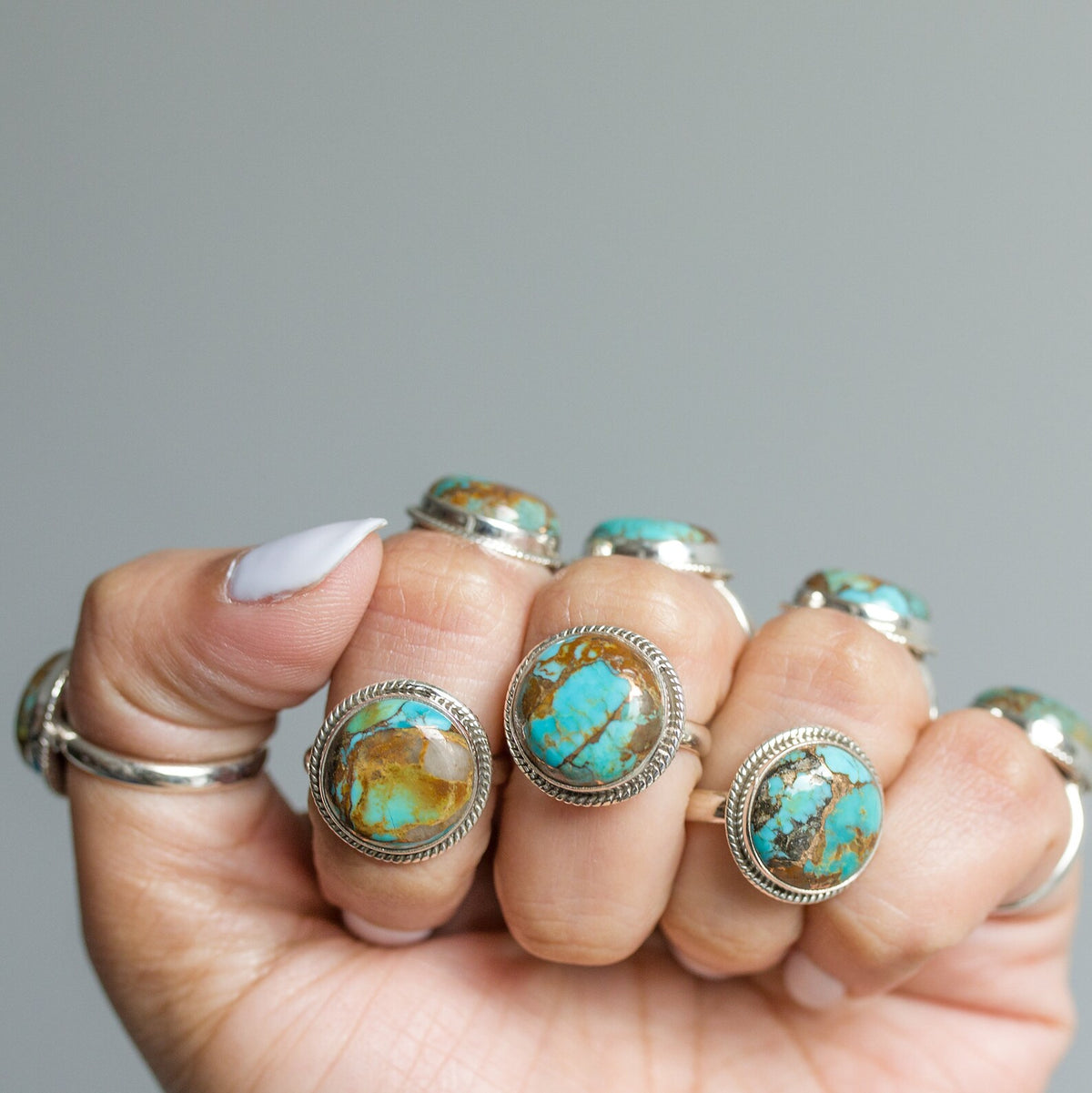 Copper Turquoise Ring, Round Turquoise Ring