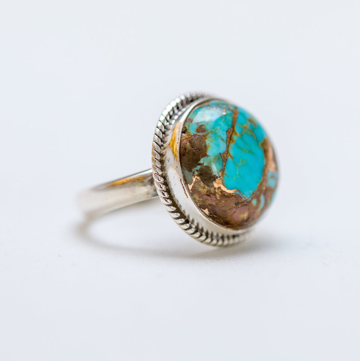 Copper Turquoise Ring, Round Turquoise Ring