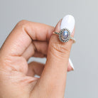 Oval Labradorite Ring, Thin Minimalist Ring