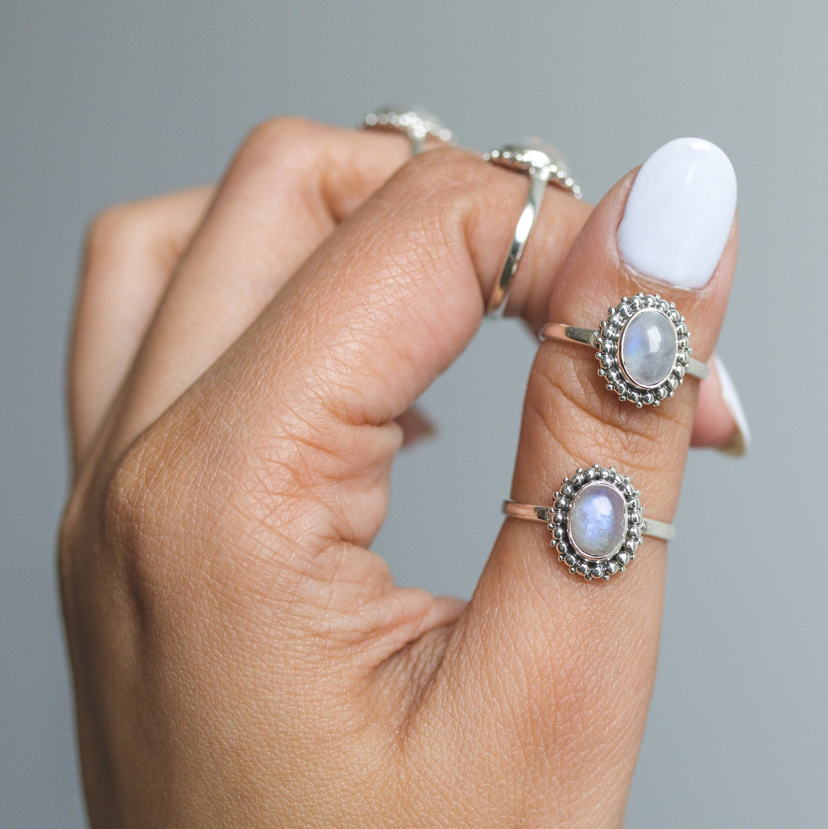 Oval Moonstone Ring, Ethnic Fusion Ring